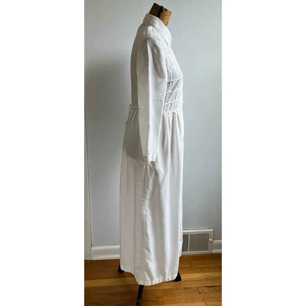 90s Dressed In White Rayon Checkered Top Button Long Sleeve Maxi Dress Women’s S - Picture 5 of 9